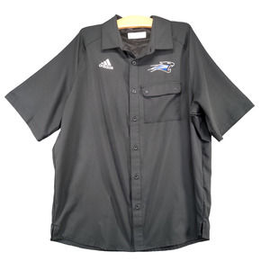 Adidas Men's Carolina Panthers Button-Up Shirt Black Large Flap Pocket Polyester